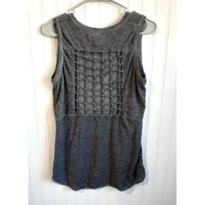 Chasor Womens Large Heather Gray Tank Tunic‎ Top Back Cut Out Raw Hem Neckline